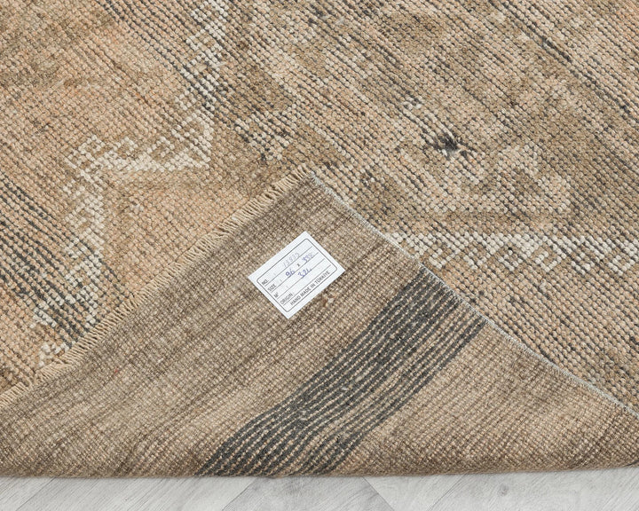 Beige Turkish Oushak Rug 3' 1" x 11' 1" Hand-Knotted | No. VR72140