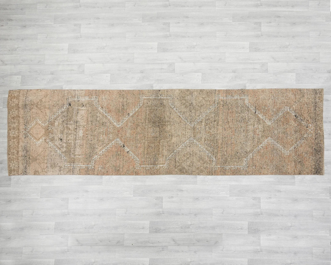 Beige Turkish Oushak Rug 3' 1" x 11' 1" Hand-Knotted | No. VR72140