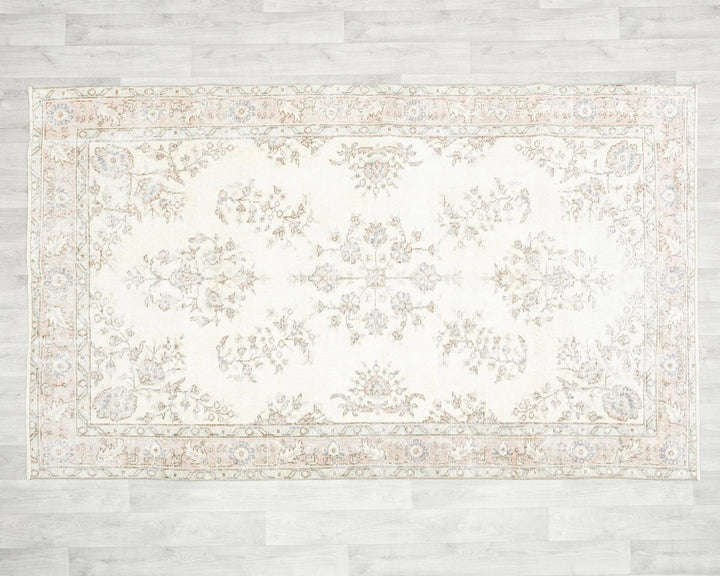 Beige Turkish Oushak Rug 4'10" x 7'8" Hand-Knotted | No. VR72171