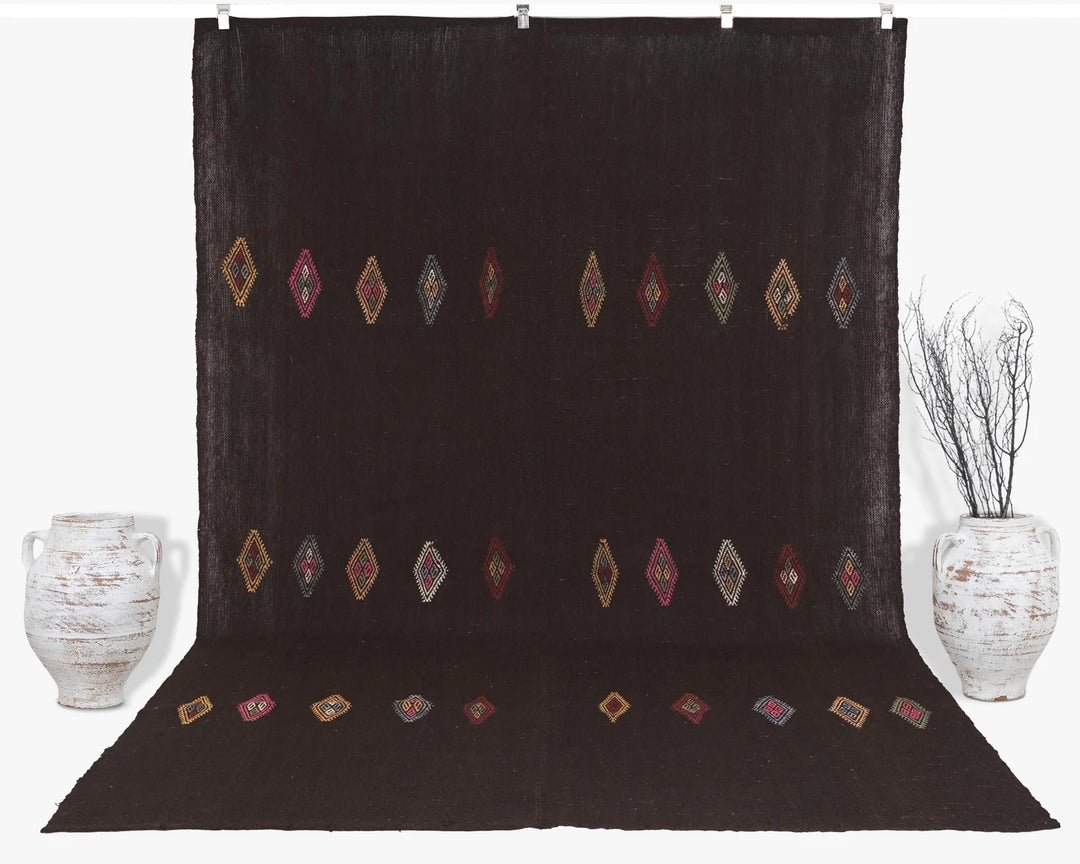 Brown Turkish Kilim Rug 7' 5" x 10' 7" Flat-Weave | No. VR72532