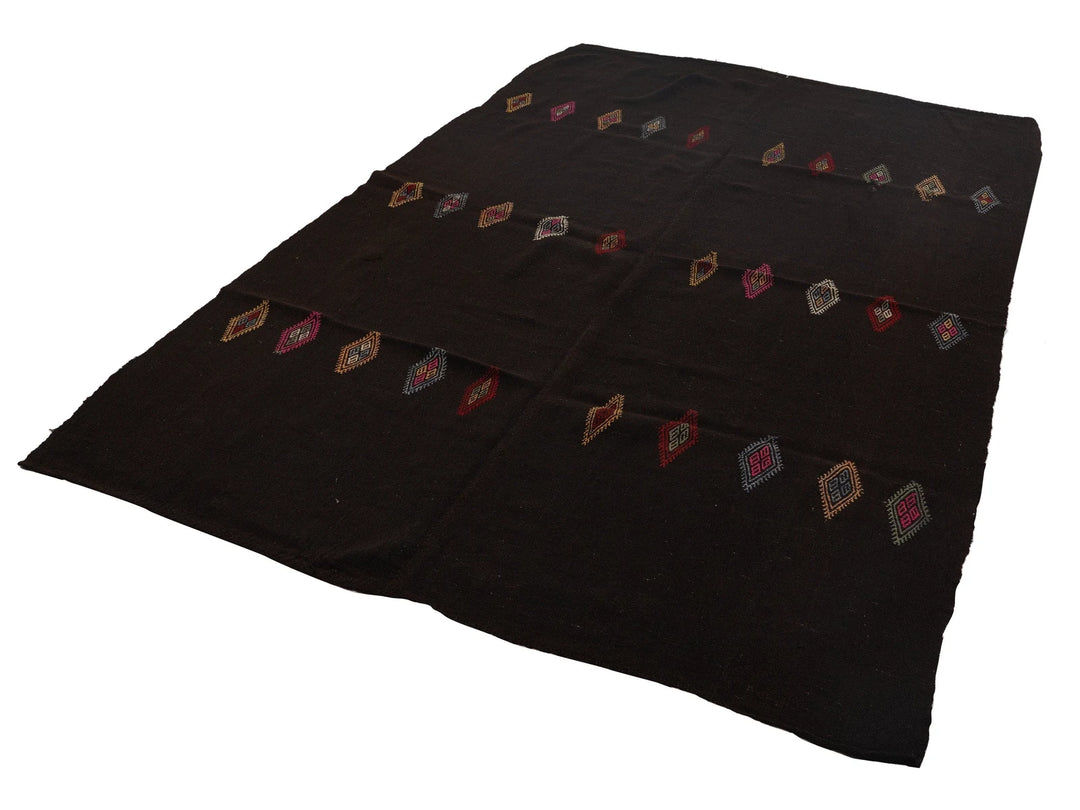 Brown Turkish Kilim Rug 7' 5" x 10' 7" Flat-Weave | No. VR72532