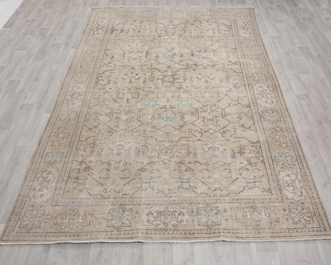 Beige Turkish Oushak Rug 6' 11" x 10' 1" Hand-Knotted | No. VR72551