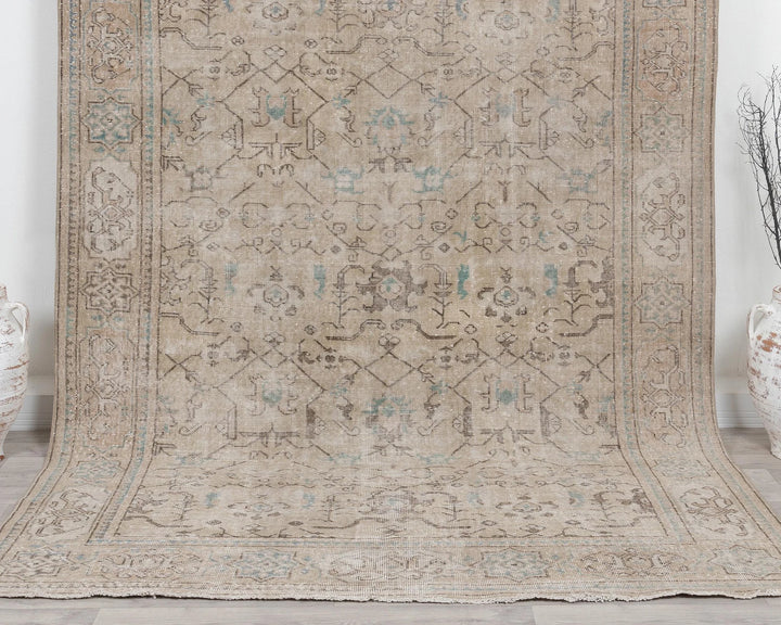 Beige Turkish Oushak Rug 6' 11" x 10' 1" Hand-Knotted | No. VR72551
