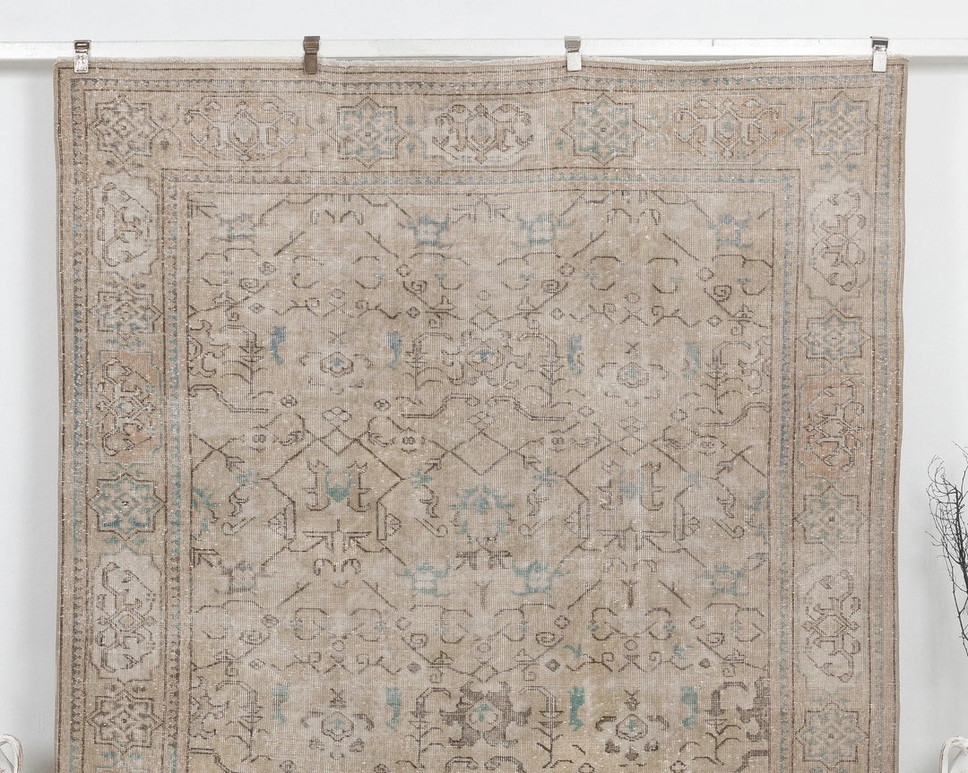 Beige Turkish Oushak Rug 6' 11" x 10' 1" Hand-Knotted | No. VR72551