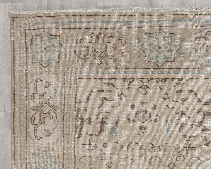 Beige Turkish Oushak Rug 6' 11" x 10' 1" Hand-Knotted | No. VR72551