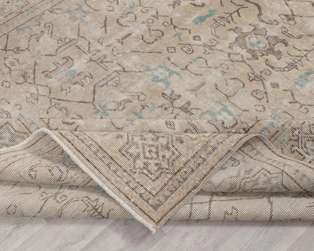 Beige Turkish Oushak Rug 6' 11" x 10' 1" Hand-Knotted | No. VR72551