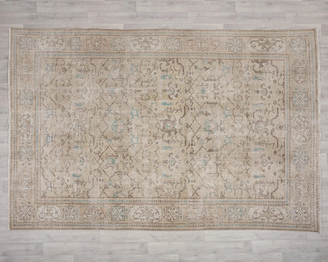 Beige Turkish Oushak Rug 6' 11" x 10' 1" Hand-Knotted | No. VR72551
