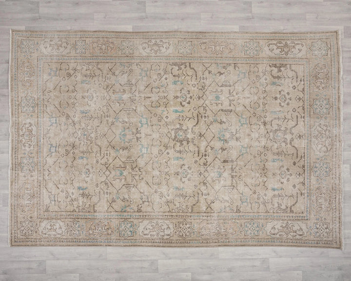 Beige Turkish Oushak Rug 6' 11" x 10' 1" Hand-Knotted | No. VR72551