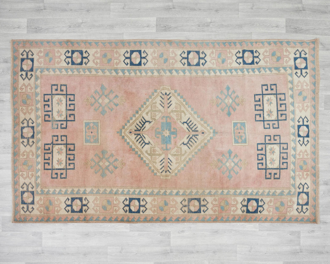 Beige Turkish Oushak Rug 4'11" x 7'11" Hand-Knotted | No. VR73000