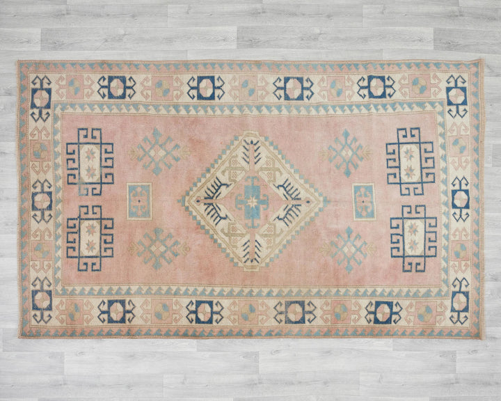 Beige Turkish Oushak Rug 4'11" x 7'11" Hand-Knotted | No. VR73000