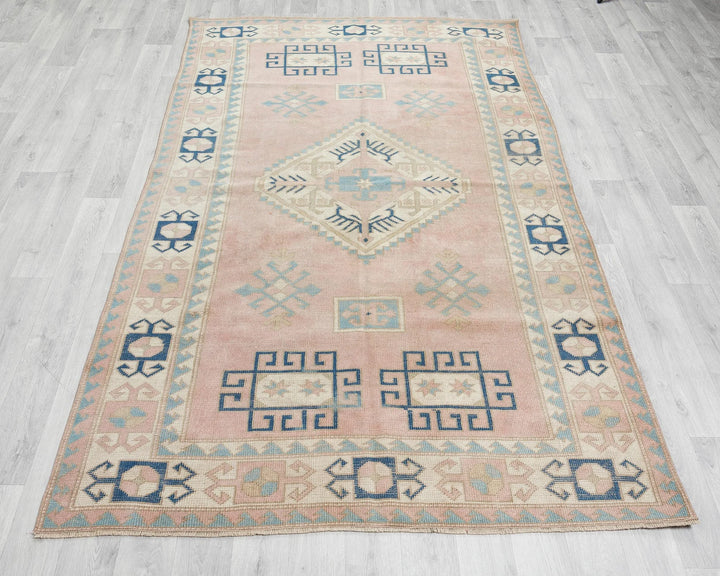 Beige Turkish Oushak Rug 4'11" x 7'11" Hand-Knotted | No. VR73000