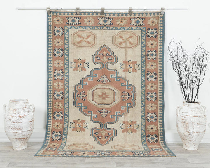 Pink Turkish Oushak Rug 4'6" x 6'7" Hand-Knotted | No. VR73163