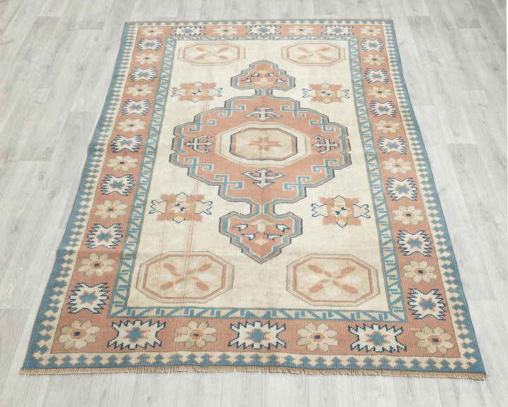 Pink Turkish Oushak Rug 4'6" x 6'7" Hand-Knotted | No. VR73163