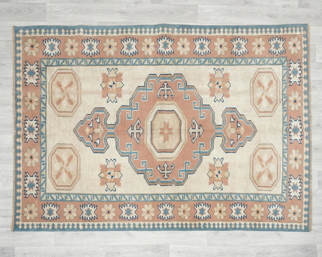 Pink Turkish Oushak Rug 4'6" x 6'7" Hand-Knotted | No. VR73163