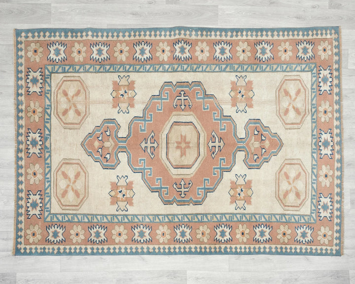 Pink Turkish Oushak Rug 4'6" x 6'7" Hand-Knotted | No. VR73163