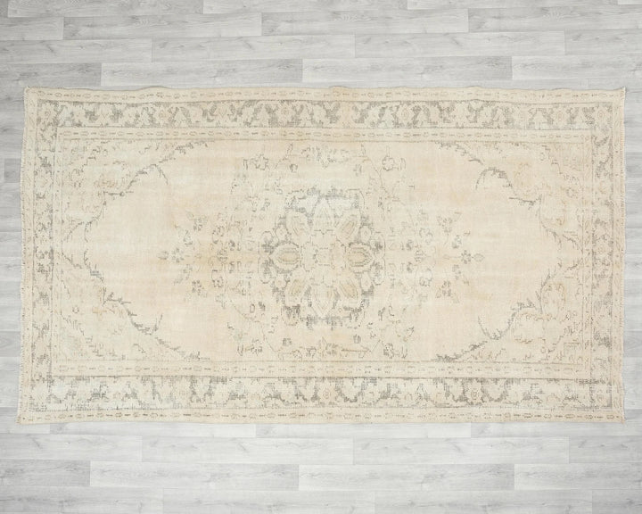 Beige Turkish Oushak Rug 5'5" x 9'4" Hand-Knotted | No. VR73733