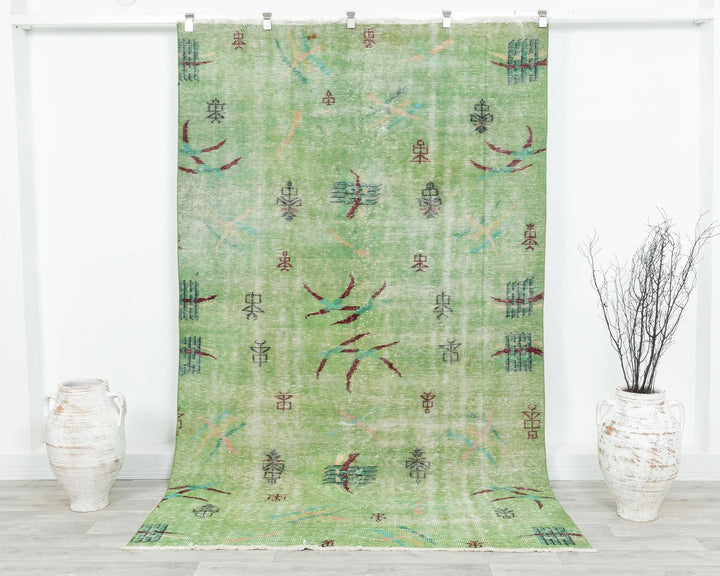 Green Turkish Oushak Rug 5' 5" x 8' 11" Hand-Knotted | No. VR74086