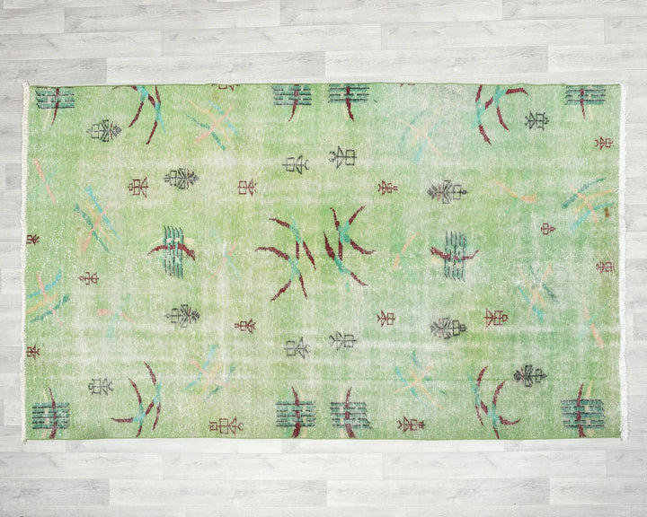 Green Turkish Oushak Rug 5' 5" x 8' 11" Hand-Knotted | No. VR74086