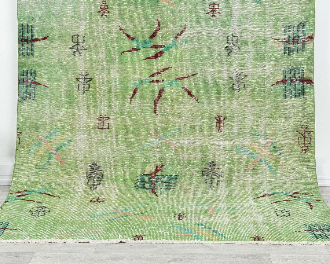 Green Turkish Oushak Rug 5' 5" x 8' 11" Hand-Knotted | No. VR74086