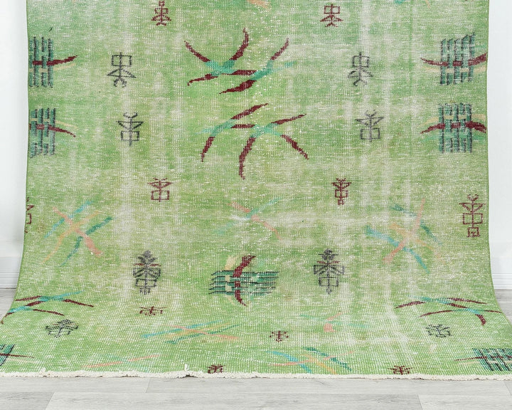 Green Turkish Oushak Rug 5' 5" x 8' 11" Hand-Knotted | No. VR74086