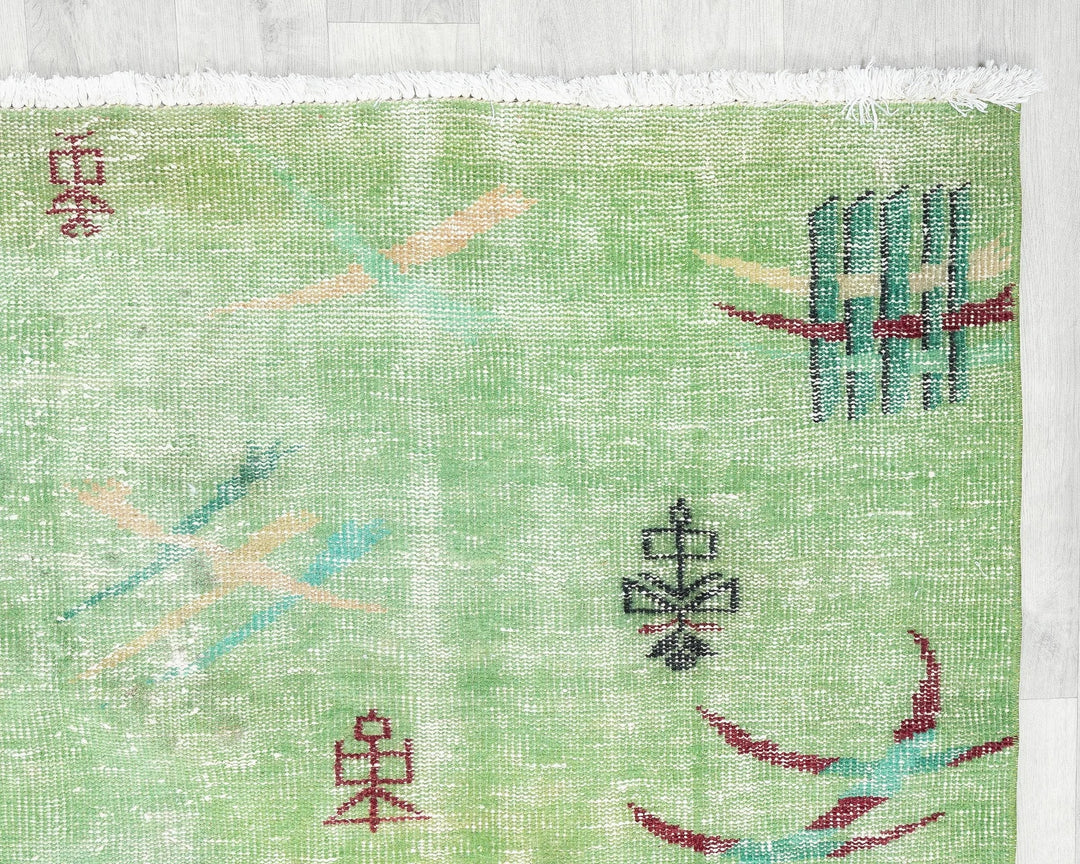 Green Turkish Oushak Rug 5' 5" x 8' 11" Hand-Knotted | No. VR74086