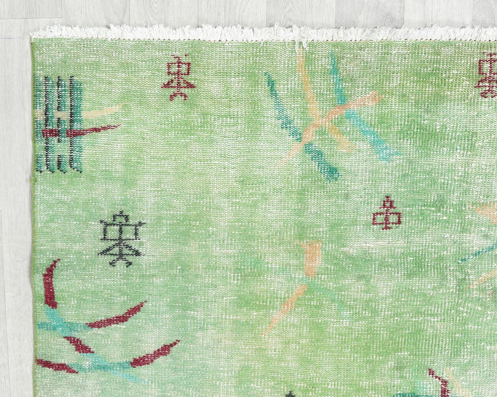 Green Turkish Oushak Rug 5' 5" x 8' 11" Hand-Knotted | No. VR74086