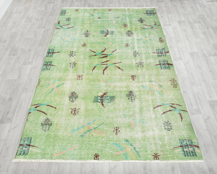 Green Turkish Oushak Rug 5' 5" x 8' 11" Hand-Knotted | No. VR74086