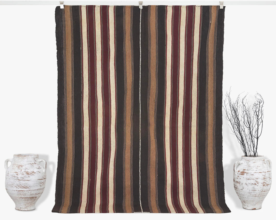 Brown Turkish Kilim Rug 5'6" x 7'4" Flat-Weave | No. VR74372