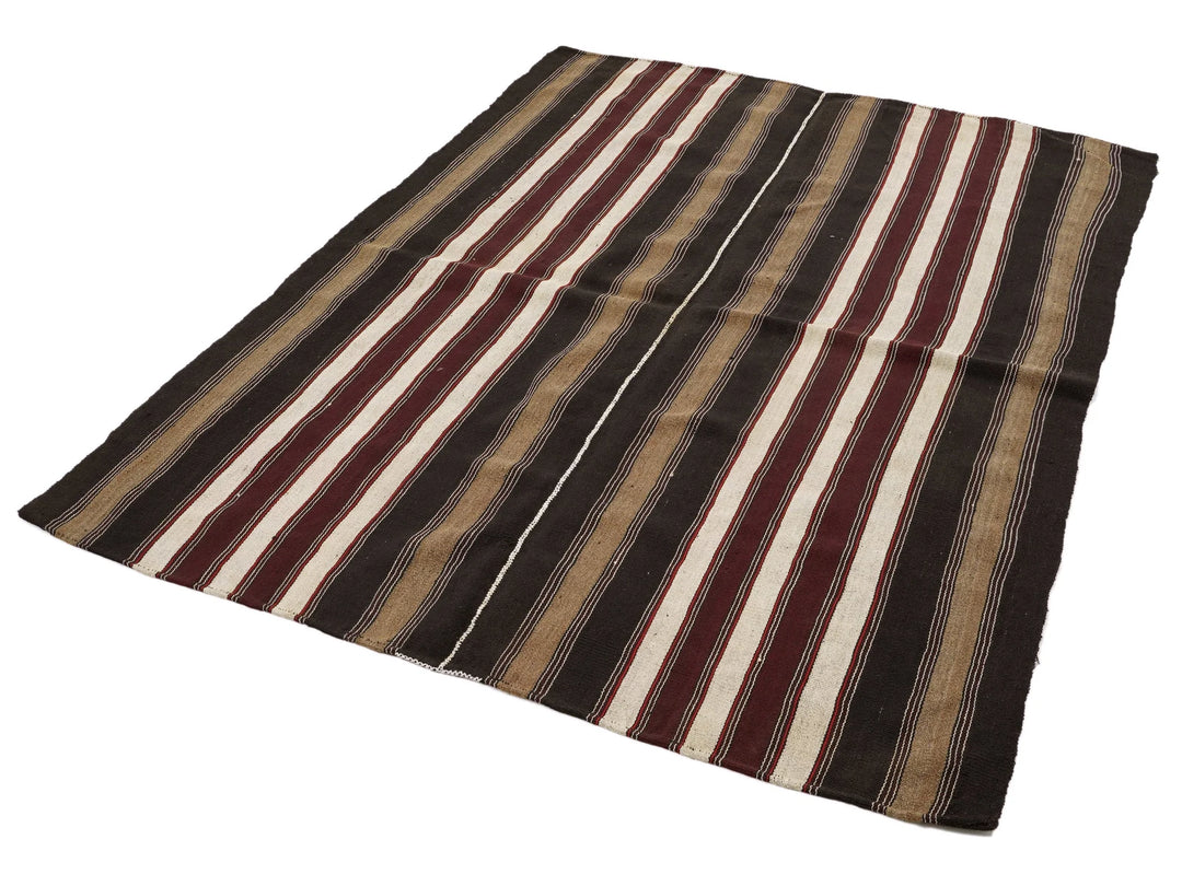 Brown Turkish Kilim Rug 5'6" x 7'4" Flat-Weave | No. VR74372
