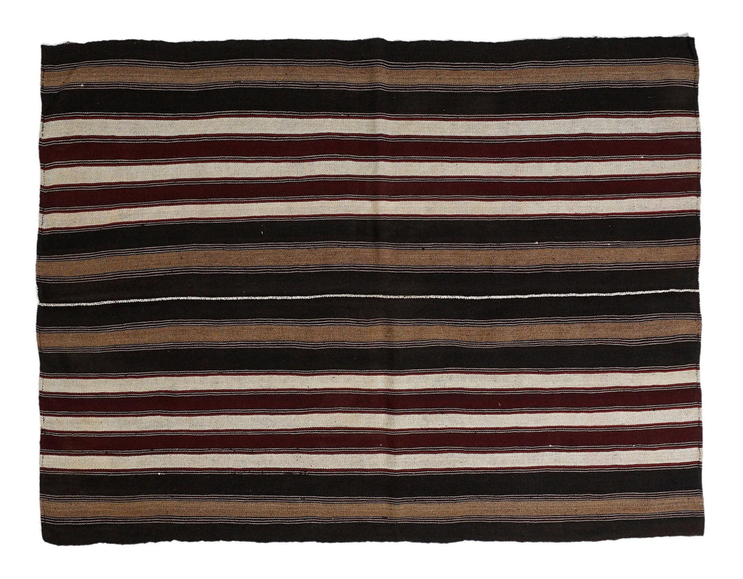 Brown Turkish Kilim Rug 5'6" x 7'4" Flat-Weave | No. VR74372