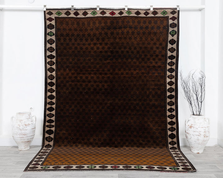 Brown Turkish Oushak Rug 6' 6" x 9' 3" Hand-Knotted | No. VR74387