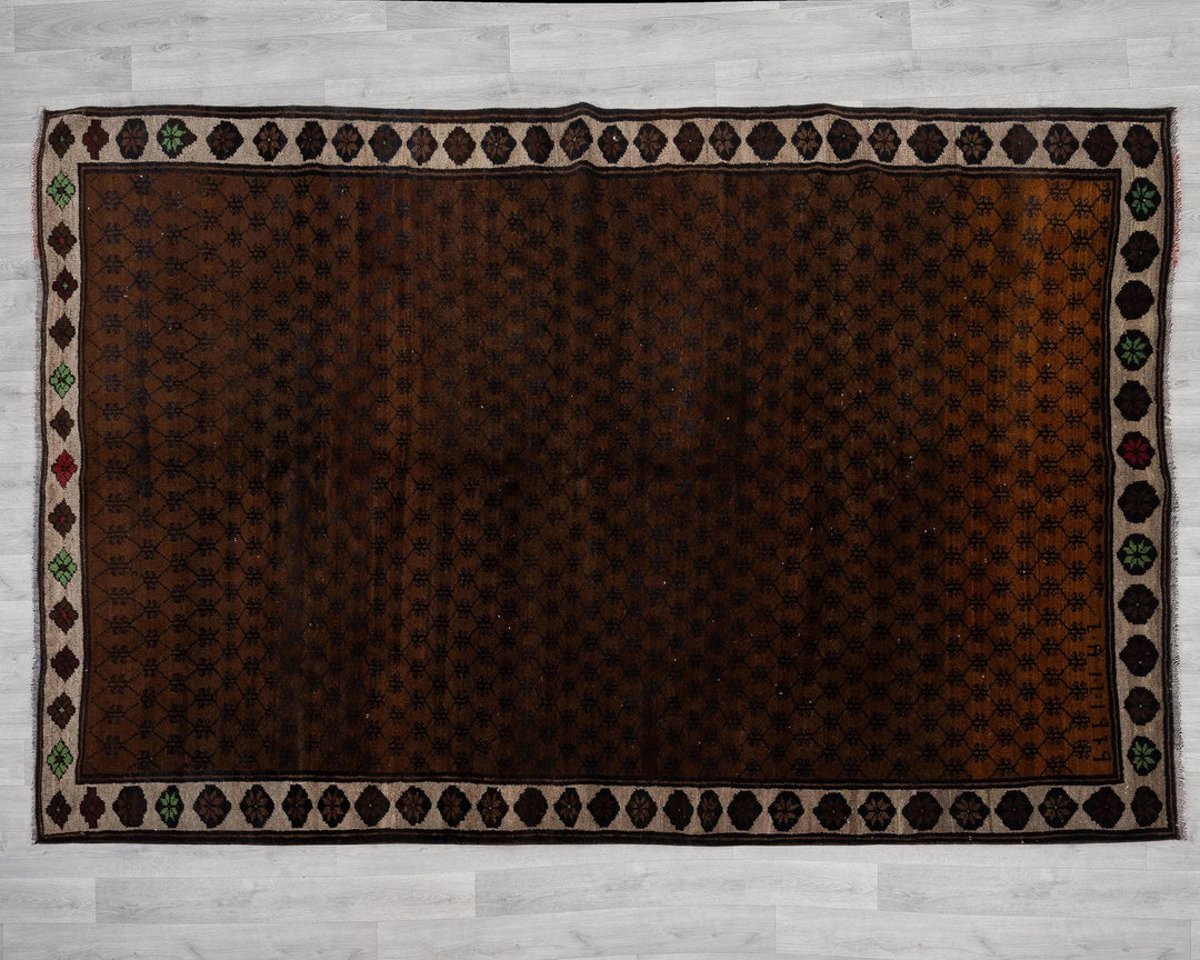 Brown Turkish Oushak Rug 6' 6" x 9' 3" Hand-Knotted | No. VR74387