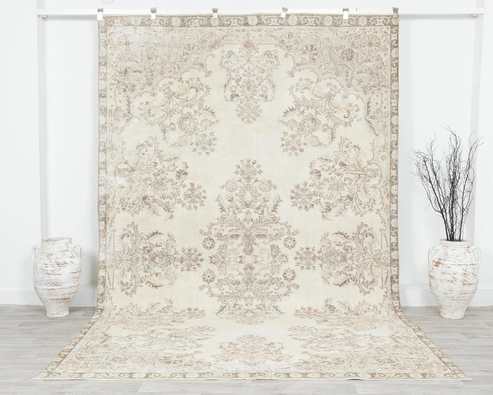 Beige Turkish Oushak Rug 6'11" x 11' Hand-Knotted | No. VR74690