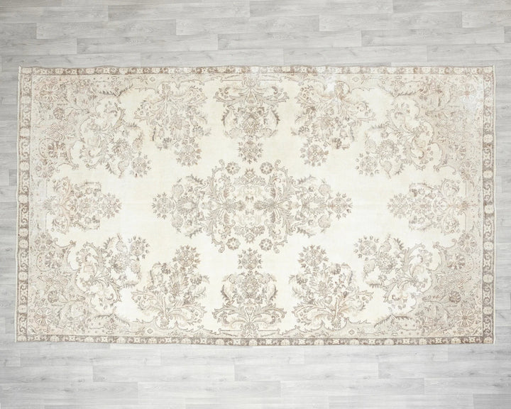 Beige Turkish Oushak Rug 6'11" x 11' Hand-Knotted | No. VR74690