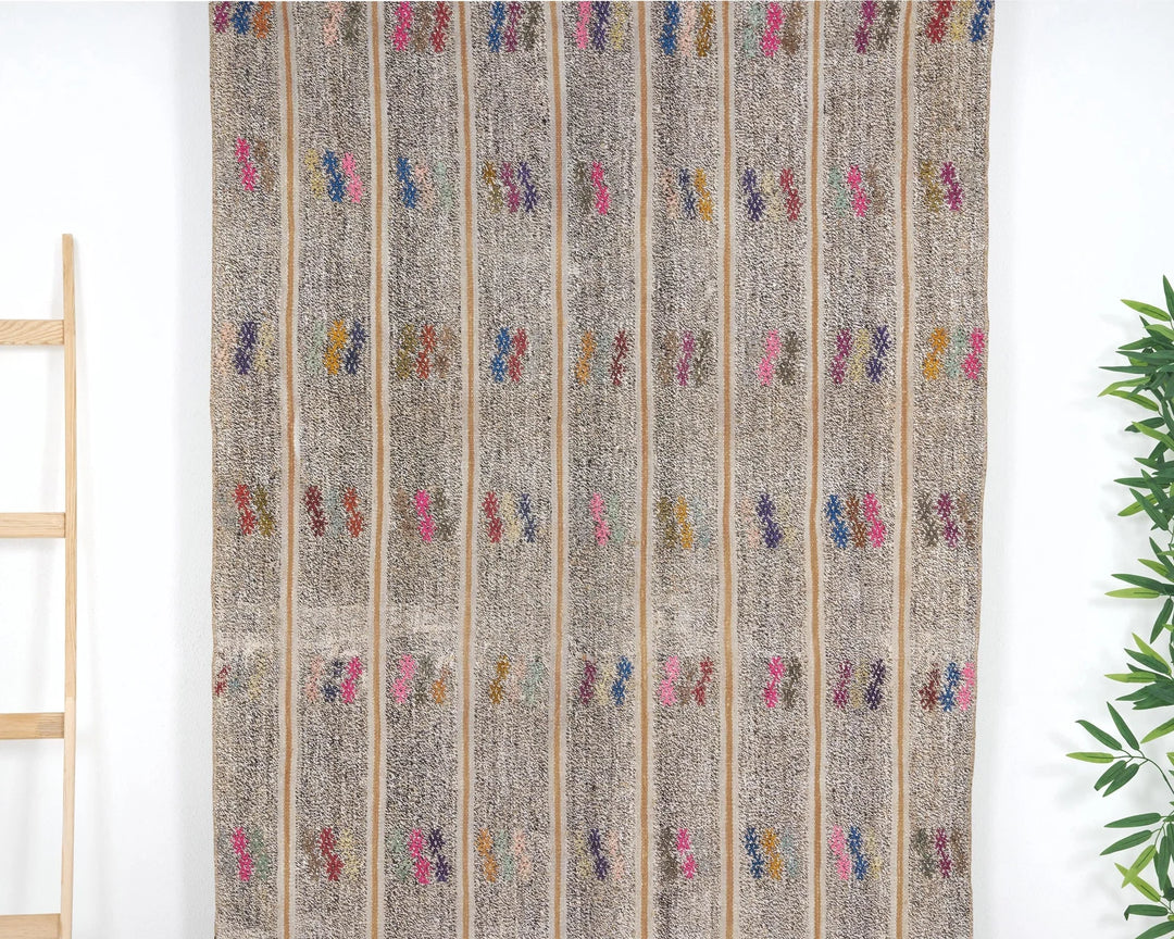 Gray Turkish Kilim Rug 3' 10" x 7' 2" Flat-Weave | No. VR74700