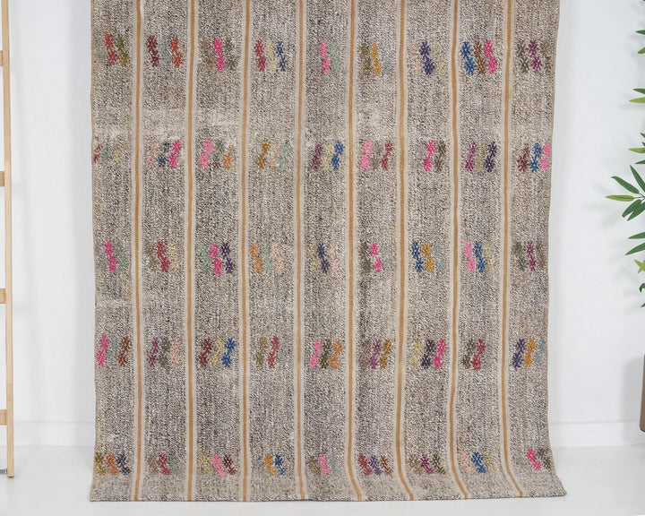 Gray Turkish Kilim Rug 3' 10" x 7' 2" Flat-Weave | No. VR74700