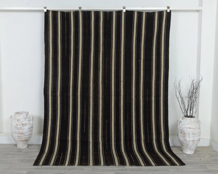 Brown Turkish Kilim Rug 6' 2" x 8' 6" Flat-Weave