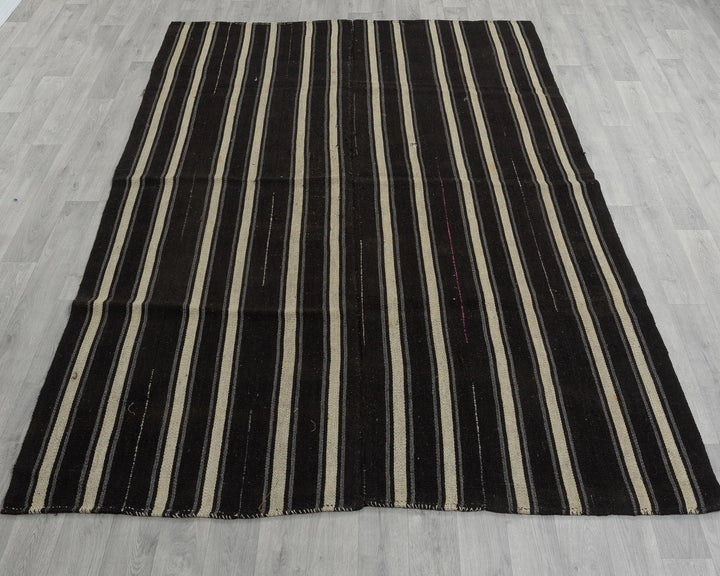 Brown Turkish Kilim Rug 6' 2" x 8' 6" Flat-Weave view 9