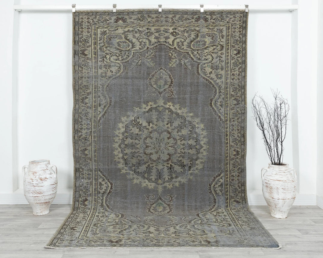 Blue Turkish Oushak Rug 6'1" x 9'7" Hand-Knotted | No. VR75195