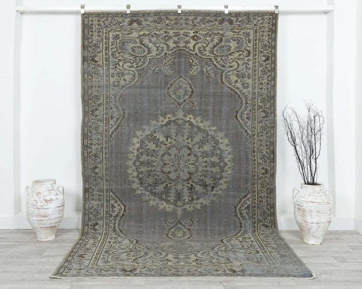 Blue Turkish Oushak Rug 6'1" x 9'7" Hand-Knotted | No. VR75195