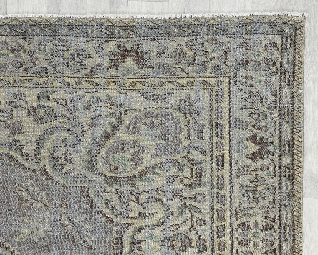 Blue Turkish Oushak Rug 6'1" x 9'7" Hand-Knotted | No. VR75195