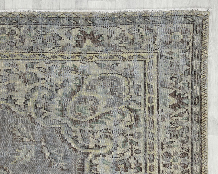 Blue Turkish Oushak Rug 6'1" x 9'7" Hand-Knotted | No. VR75195