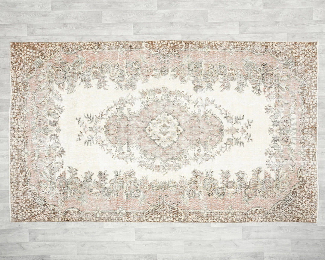 Beige Turkish Oushak Rug 5'8" x 9'6" Hand-Knotted | No. VR75220