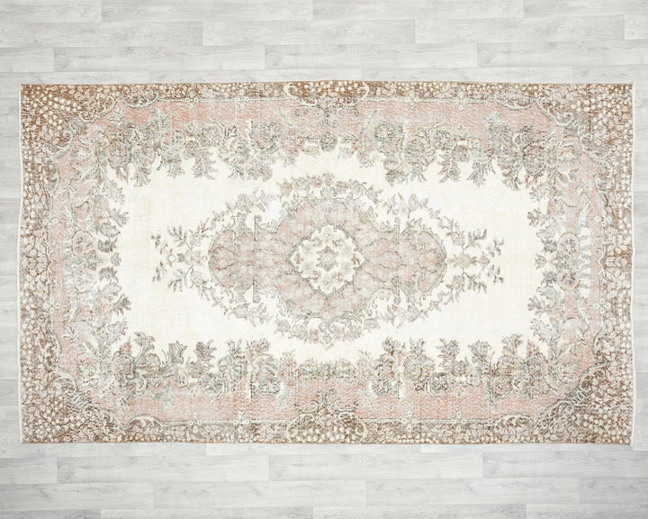 Beige Turkish Oushak Rug 5'8" x 9'6" Hand-Knotted | No. VR75220