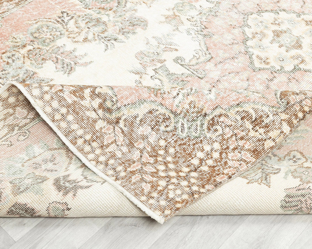 Beige Turkish Oushak Rug 5'8" x 9'6" Hand-Knotted | No. VR75220