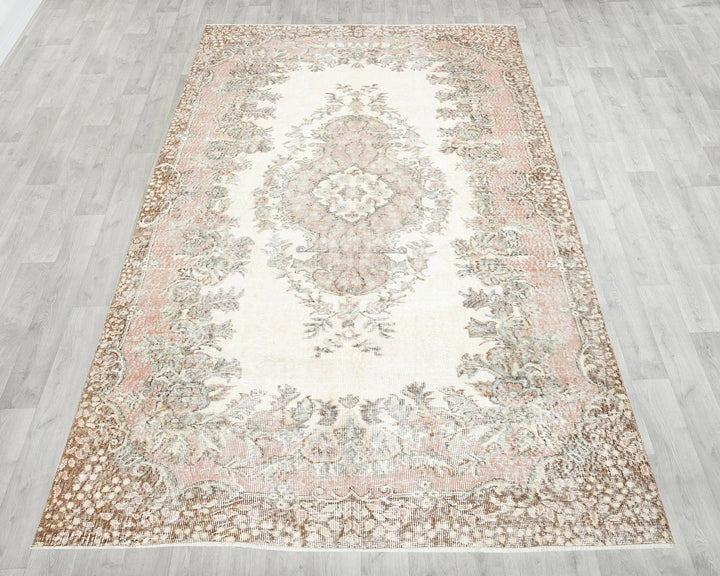 Beige Turkish Oushak Rug 5'8" x 9'6" Hand-Knotted | No. VR75220