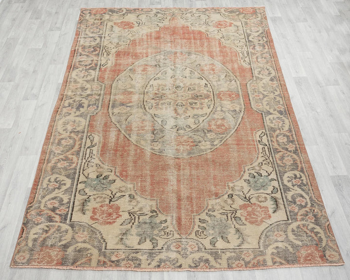 Multicolor Turkish Oushak Rug 6'1" x 9'1" Hand-Knotted | No. VR75314