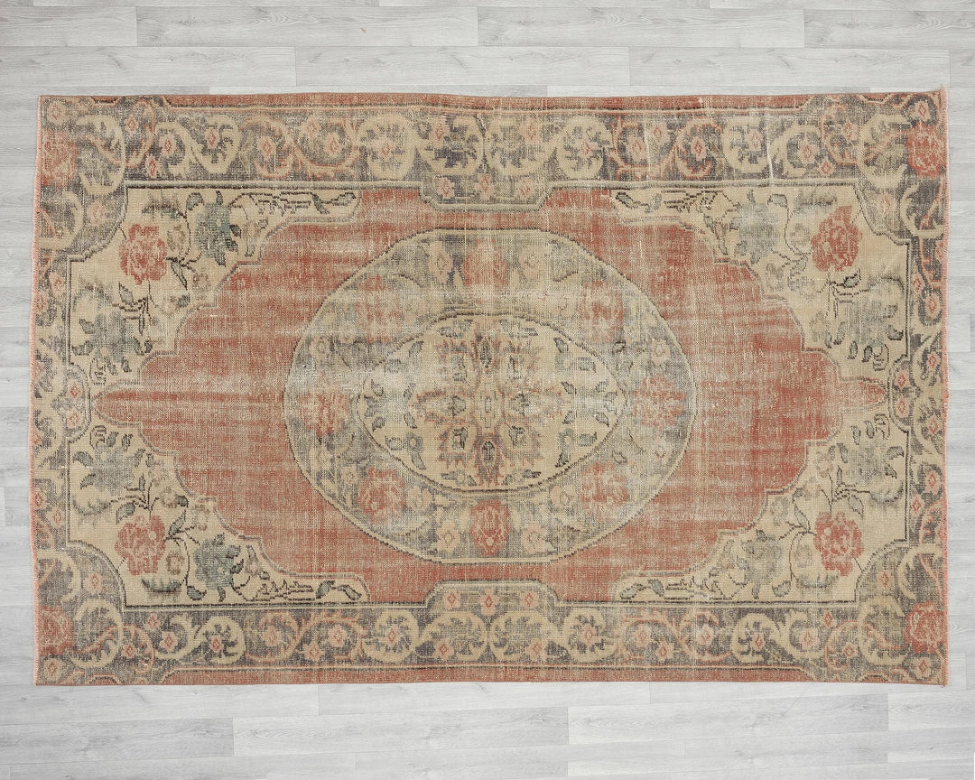 Multicolor Turkish Oushak Rug 6'1" x 9'1" Hand-Knotted | No. VR75314