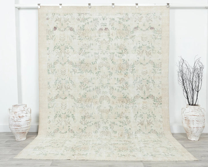 Beige Turkish Oushak Rug 6'8" x 9'7" Hand-Knotted | No. VR75359