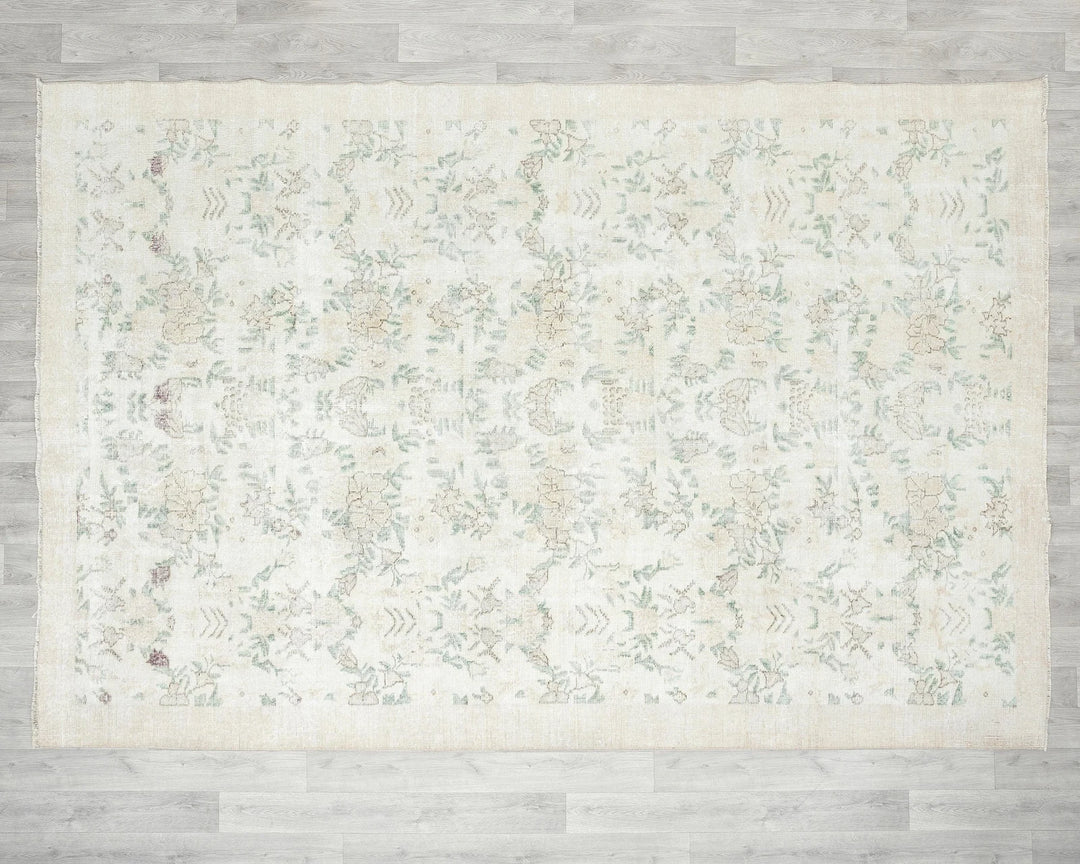 Beige Turkish Oushak Rug 6'8" x 9'7" Hand-Knotted | No. VR75359